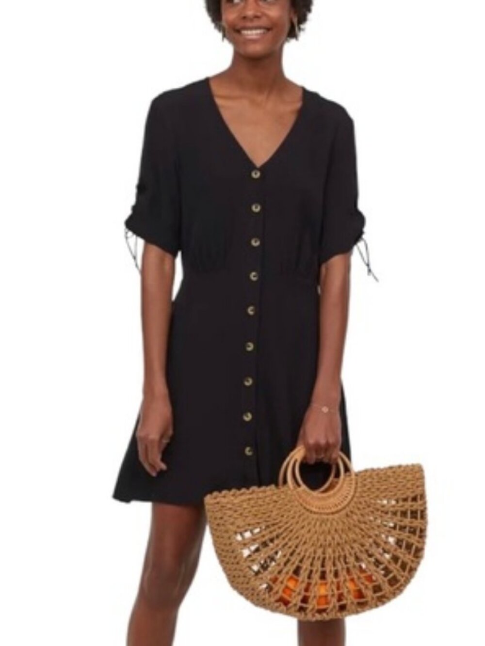 H&M Black Button Down Dress with Ties at the Sleeves